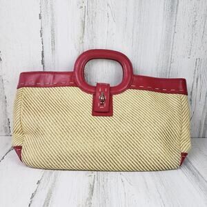 Valerie Stevens Beige Woven Red Faux-Leather Trim Handbag Women's Purse